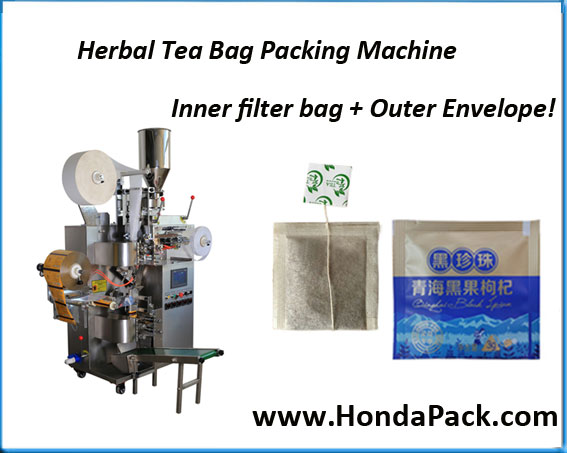 Filter paper tea bag packing machine with outer envelope