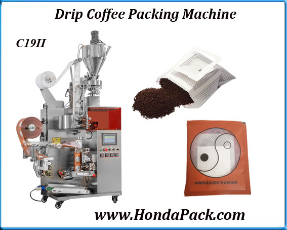 C19II heat sealing drip coffee packaging machine with outer envelope