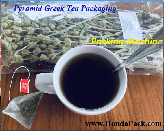 Pyramid tea bag packing machine with tagging machine shipping to Greece for Greek mountain tea packaging