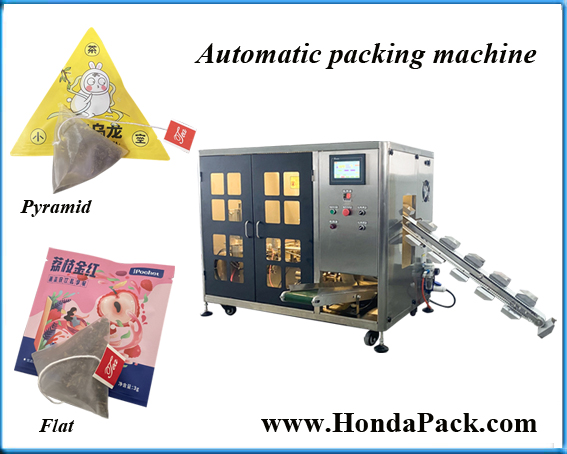 Automatic overwrapping machine for pyramid tea bag with premade pouch in triangle and flat shape!