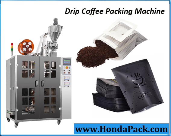 Drip coffee bag packing machine and coffee production